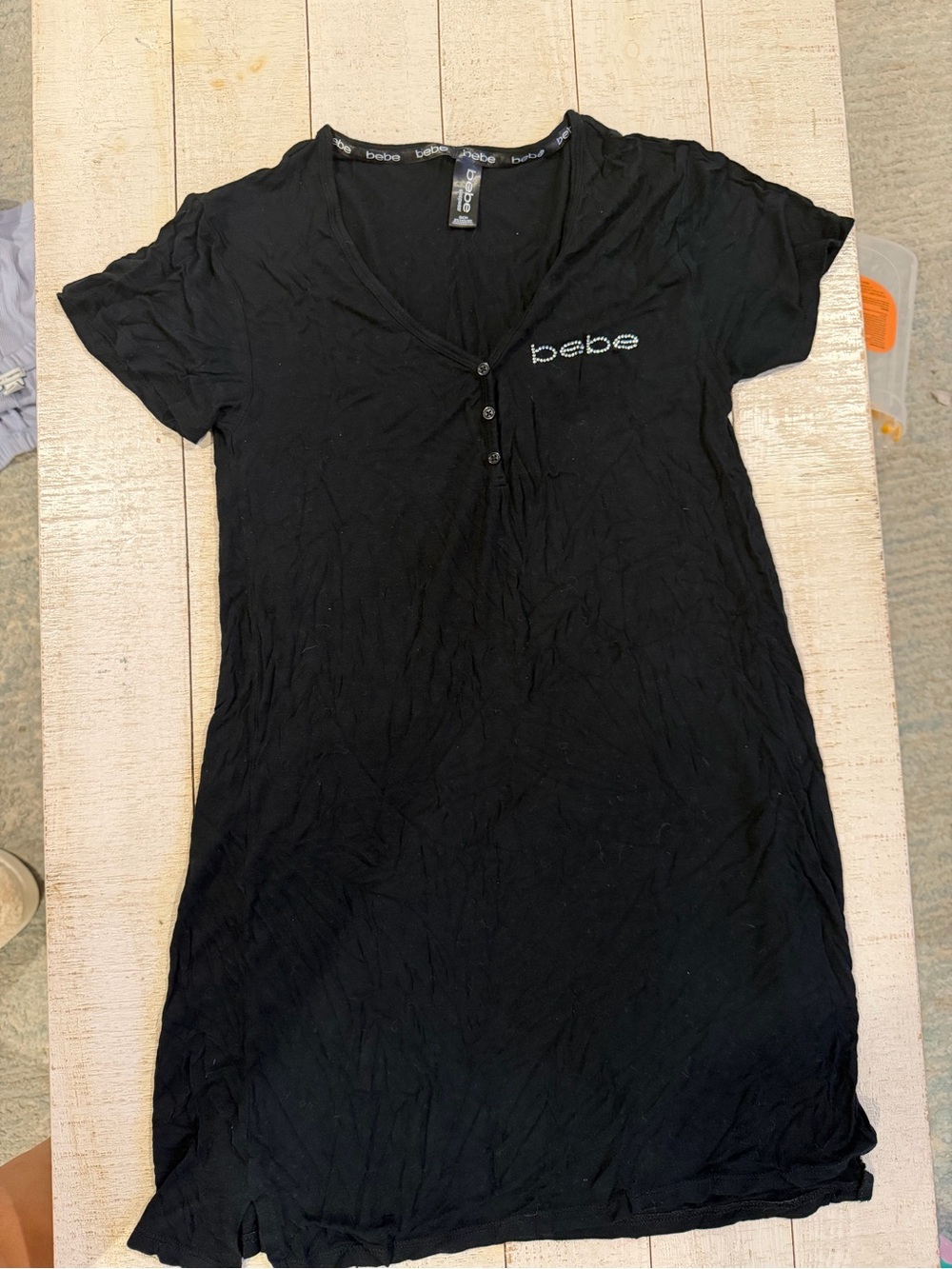 bebe Black Sleepwear Top with Logo Trim